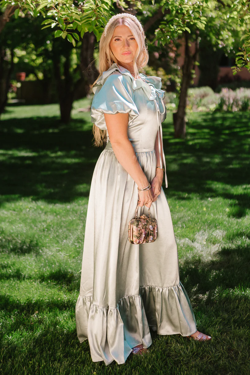 Billie Dress in Sage Satin - Image 3