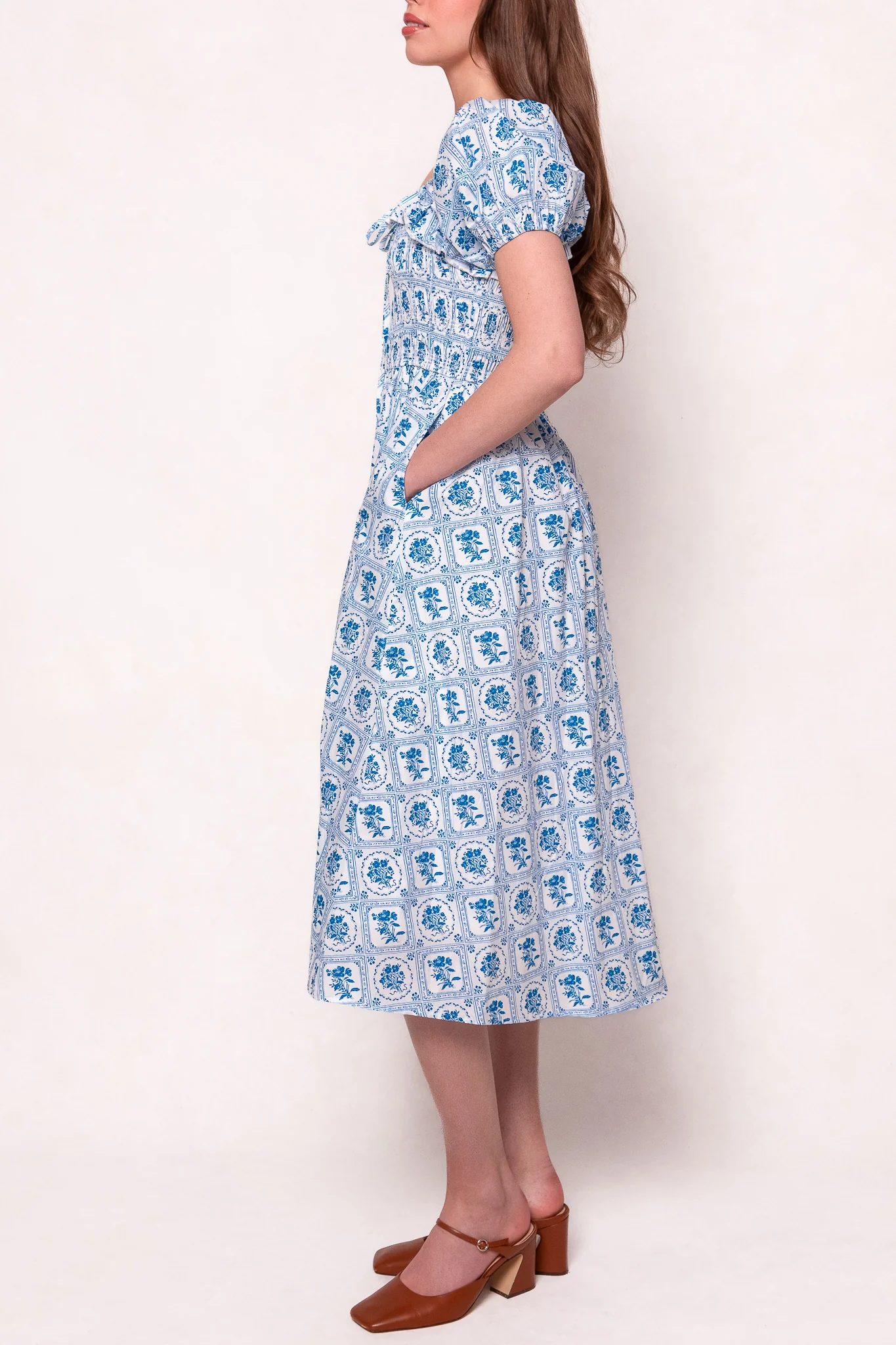 Mae Dress in Blue Floral Stamp - Image 6