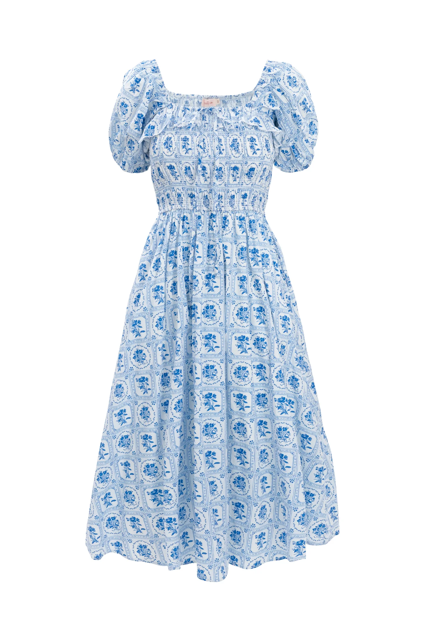Mae Dress in Blue Floral Stamp - Image 8